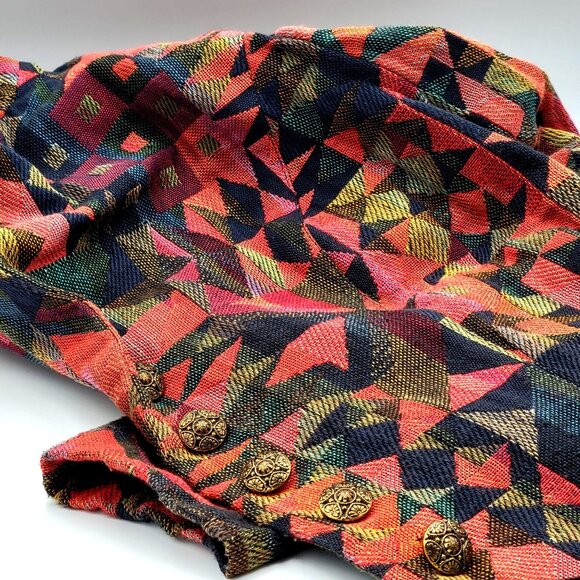 Vintage 90s Geometric Pattern Cropped Blazer Jacket With Statement Buttons - Picture 6 of 11